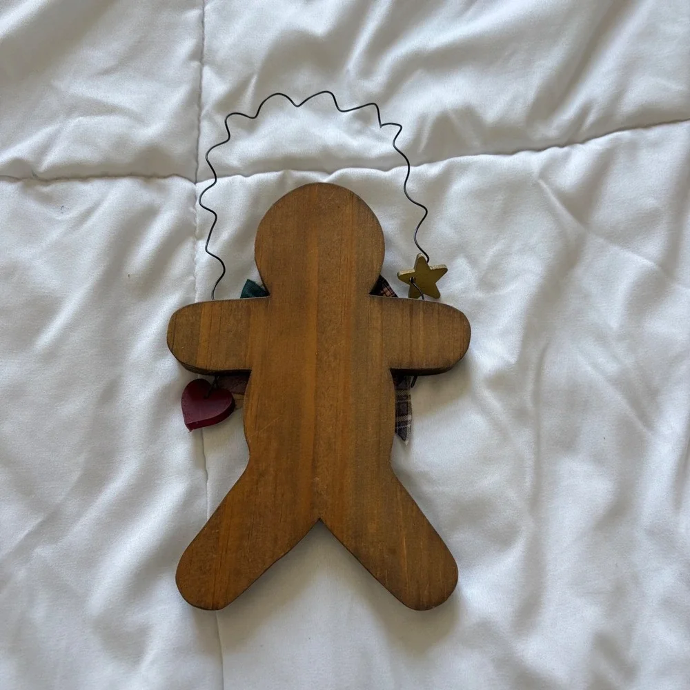 Rustic Wooden Gingerbread Man Wall Hanging Ornament Christmas Decor Primitive